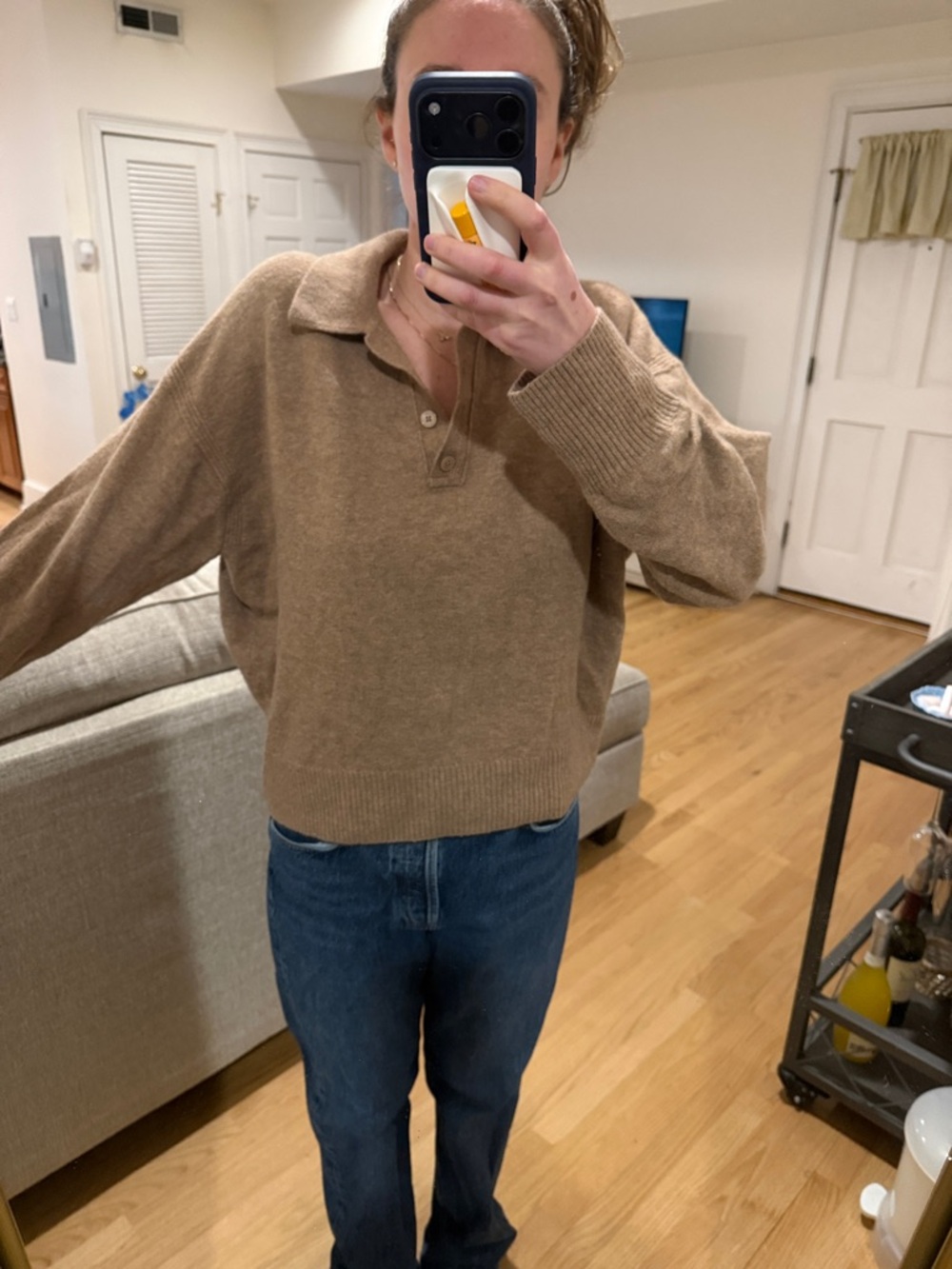 J. Crew Camel Polo-Style Button Sweater